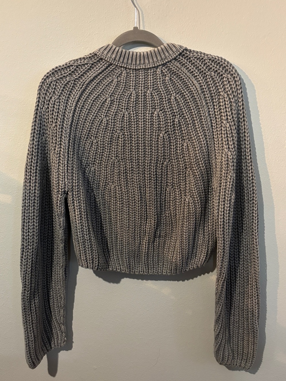 FREE PEOPLE Sweet Nothing Cotton Cardi - Gray Cropped Knit Cardigan Sweater - Picture 6 of 12